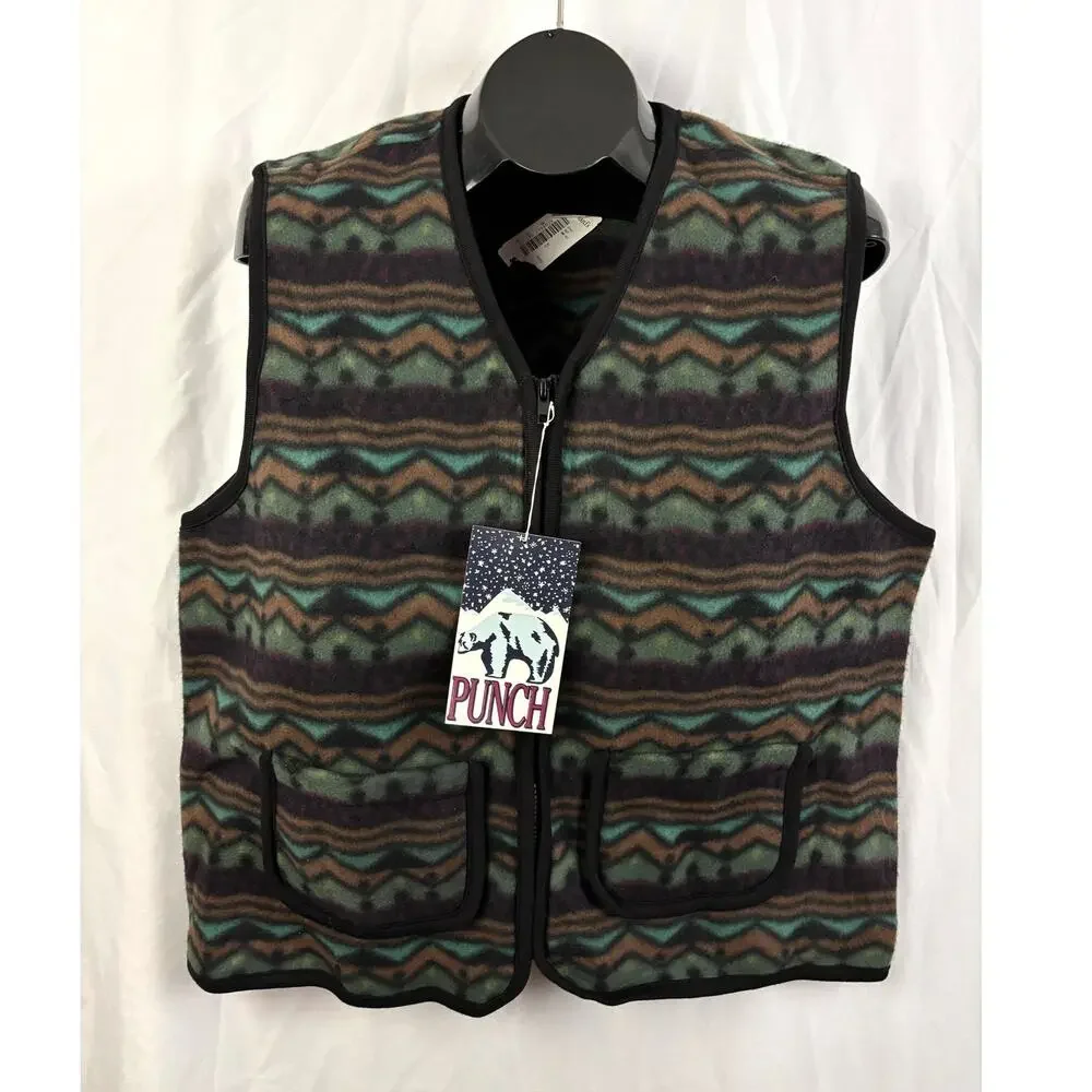 Punch Aztec Fleece Vest Mens‎ M Southwestern Zip Front 100% Polyester NWT